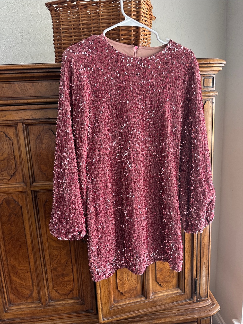 Rose Pink Sequin Long Sleeve Mini Dress